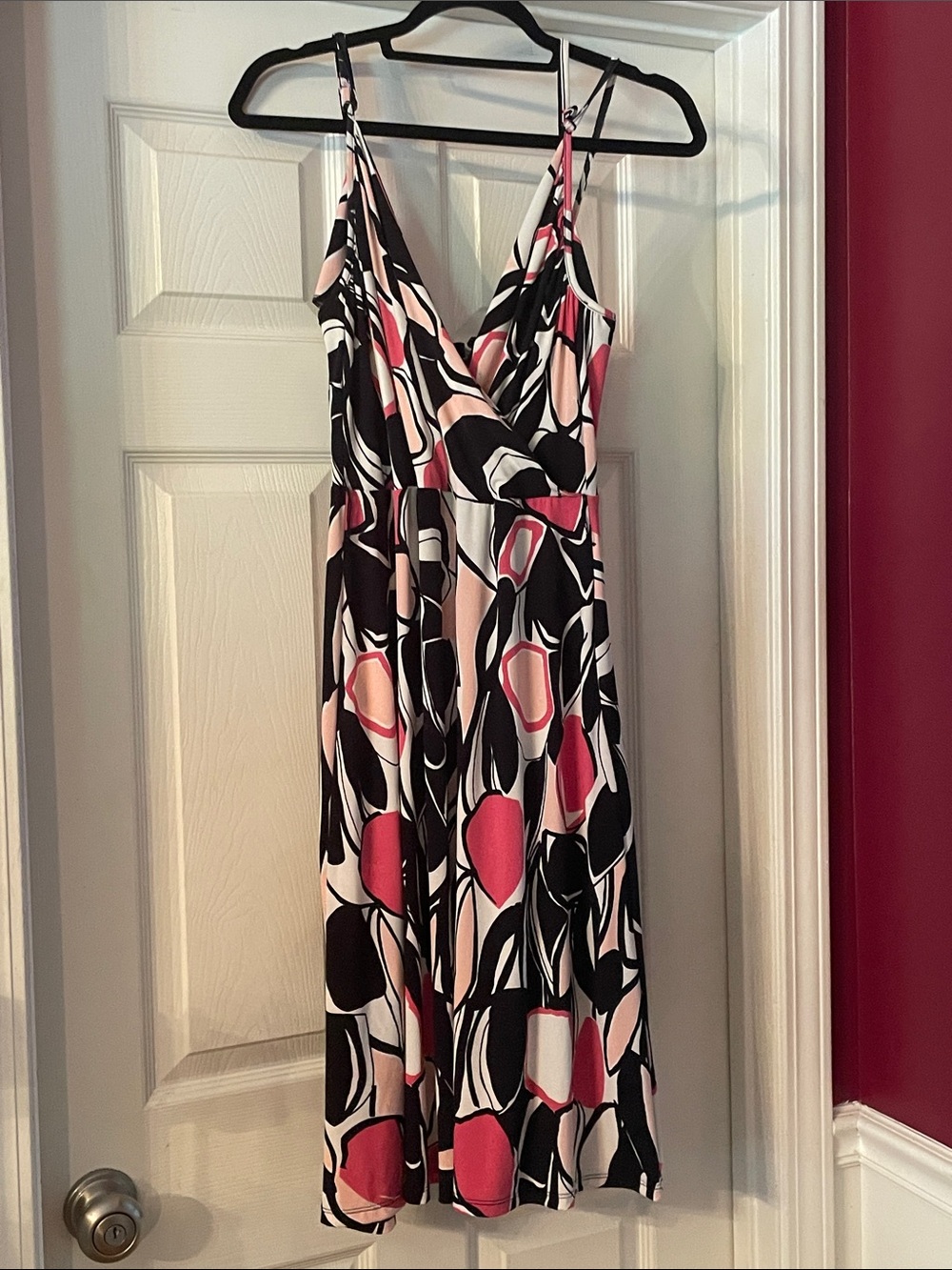 Merona Pink, Black and White Abstract Midi Wrap Dress